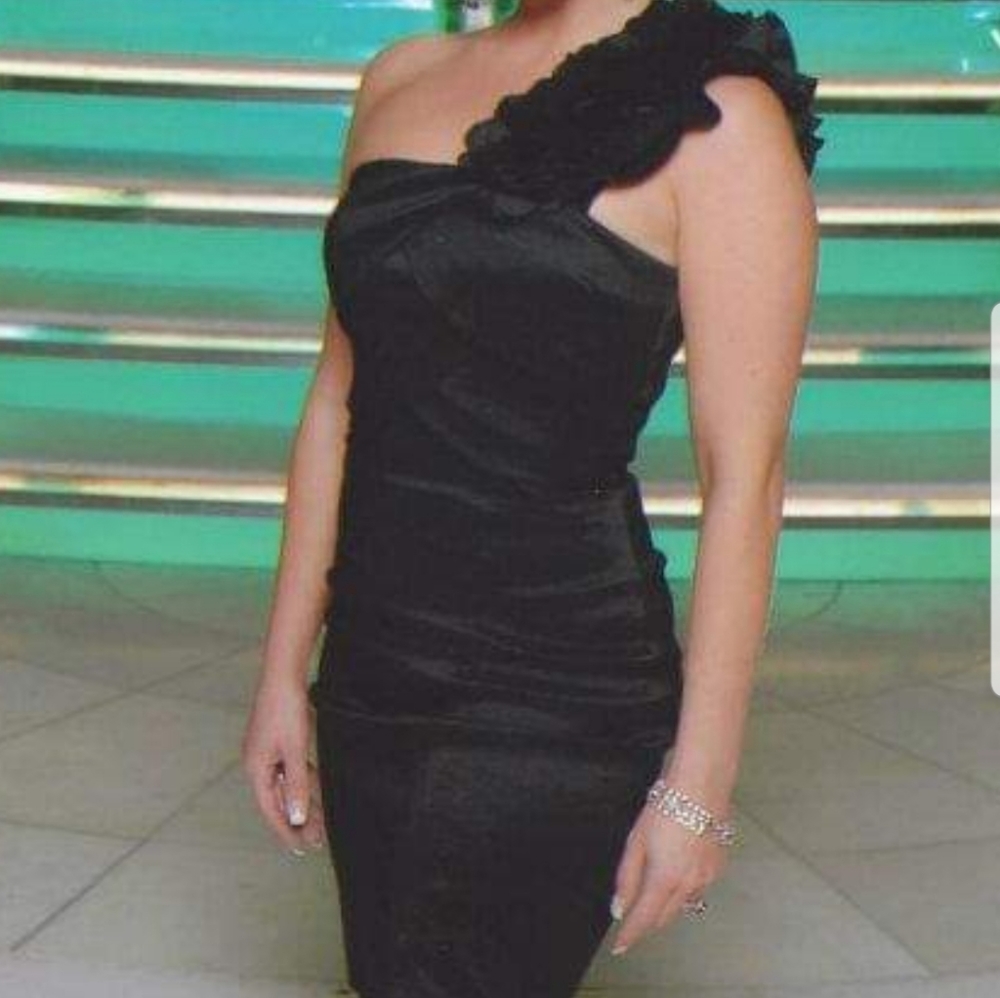 One shoulder party dress shimmer black Wmn 0
